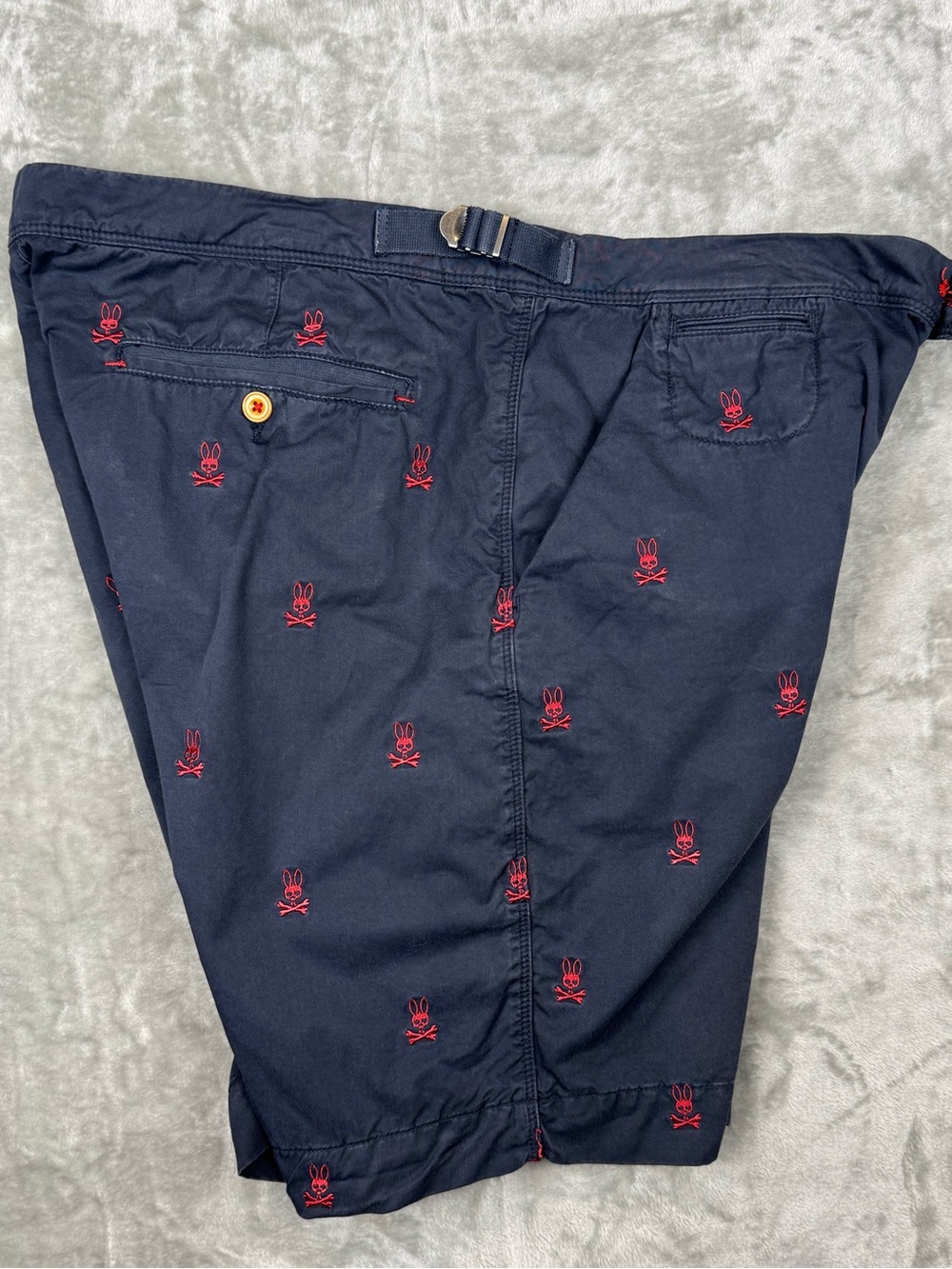 Psycho Bunny Men's Navy Chino Shorts Red Embroidery Logo Cotton Size 38 Summer - Picture 2 of 8